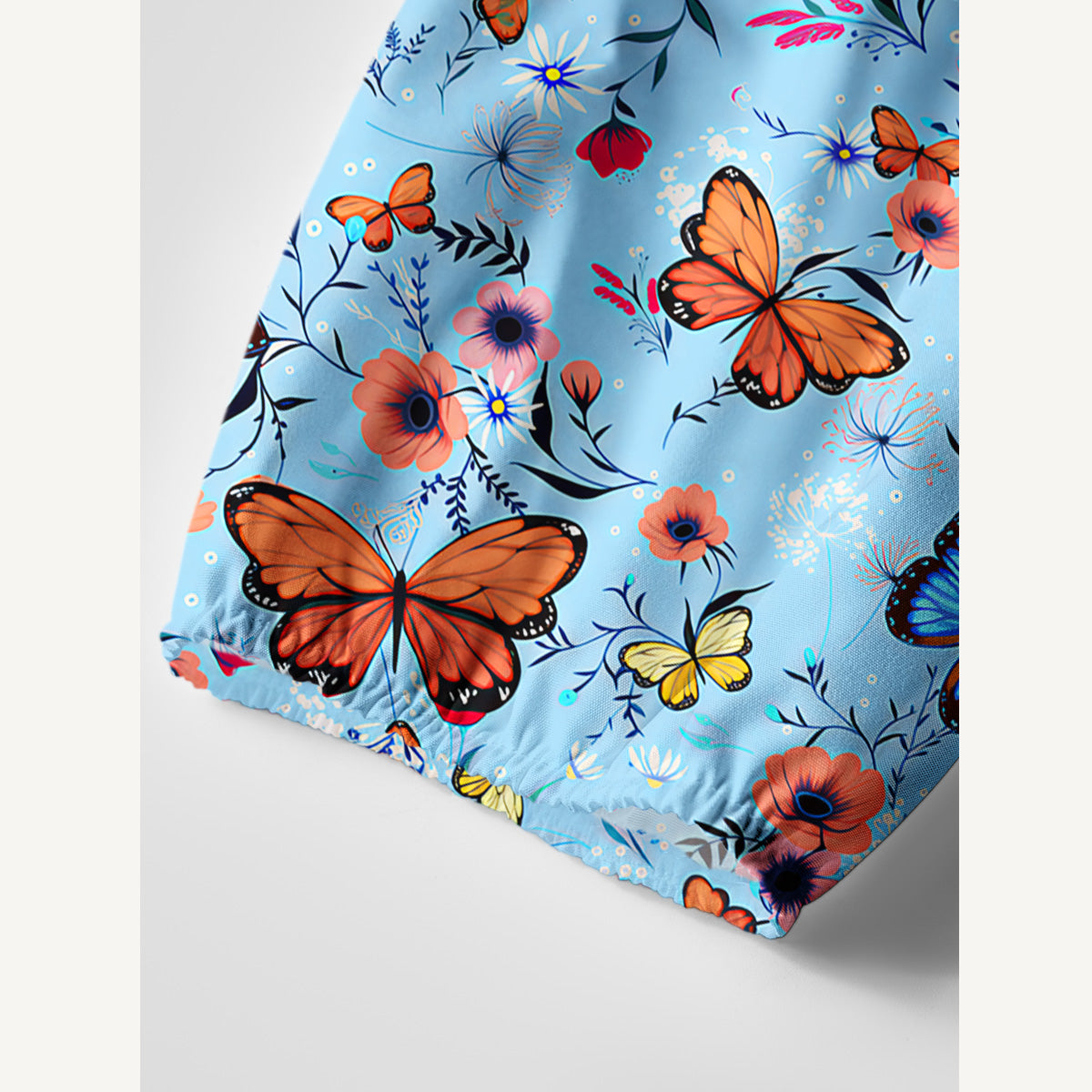Butterfly Blossom Print Boho Tie‑Neck Smock Mini Dress