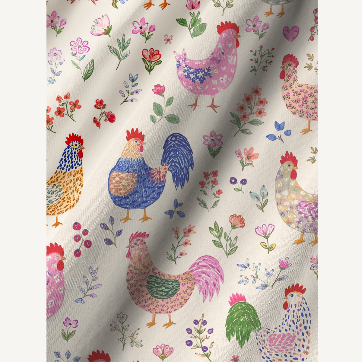 Colorful Farm Chickens Print Cotton Wide Straps Maxi Dress With Pockets
