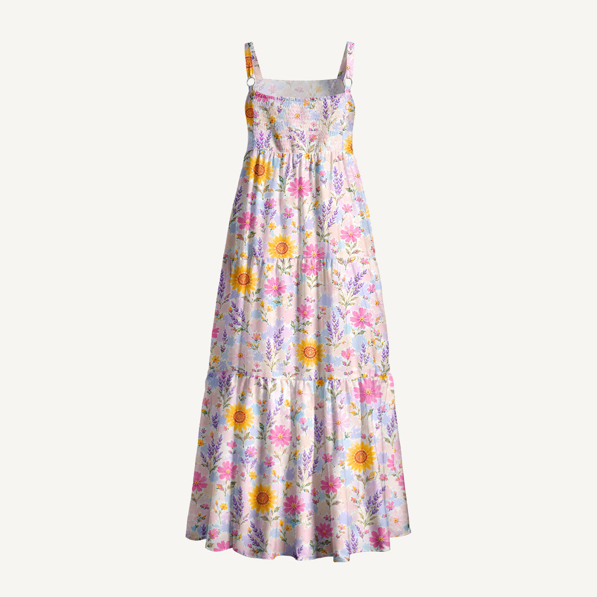 Strawberry Floral Print Wide Straps Maxi Dress With Pockets