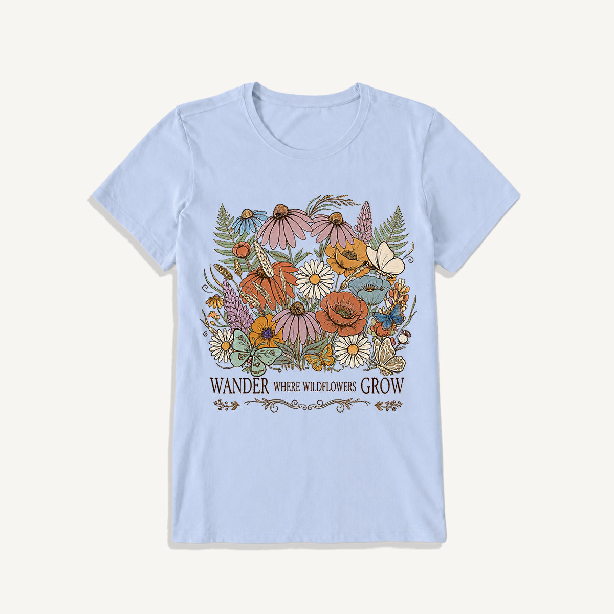 Wander Wildflowers Print Crew Neck Cotton Tee