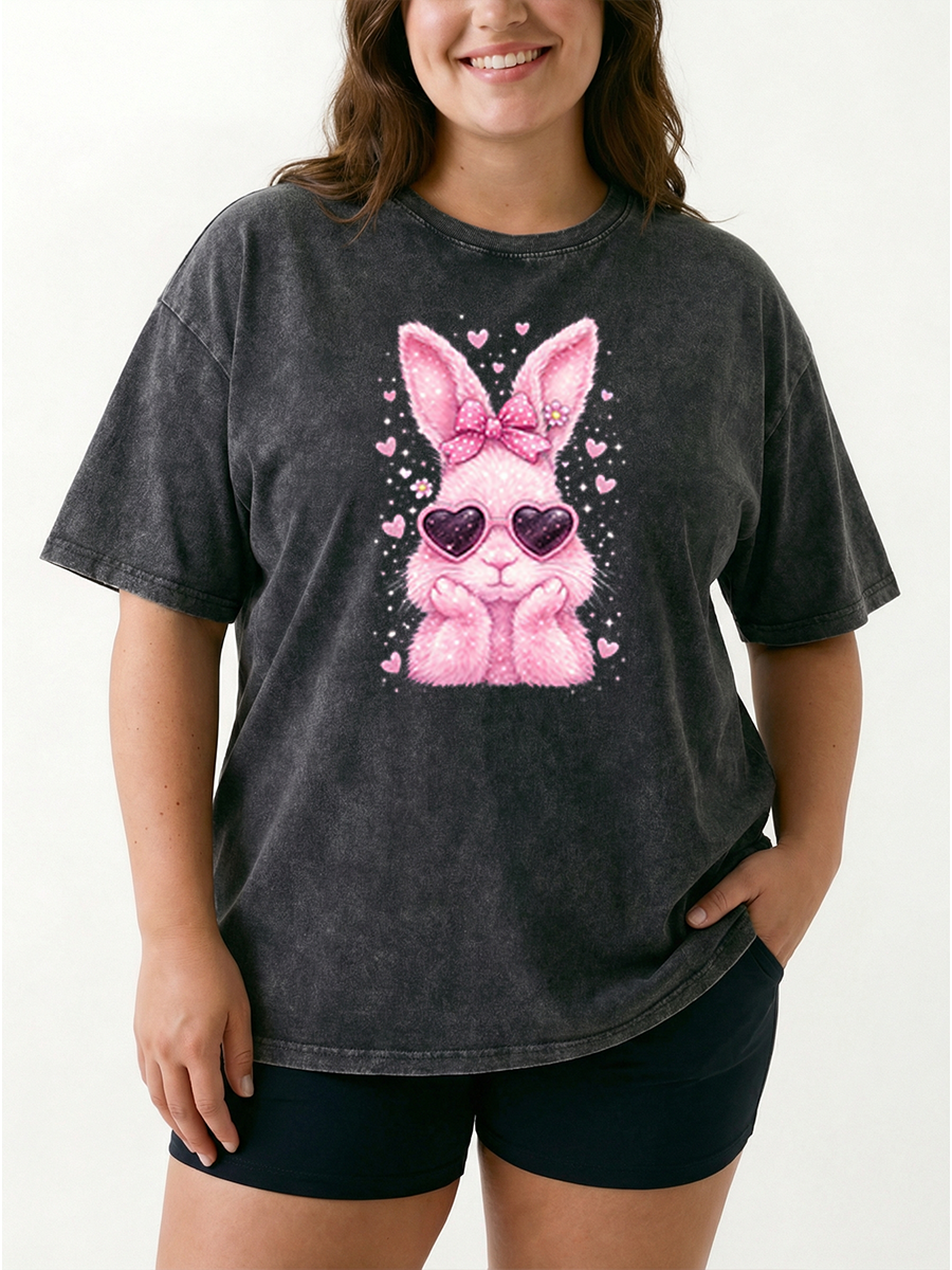 Vintage Cute Easter Bunny Washed T-Shirt