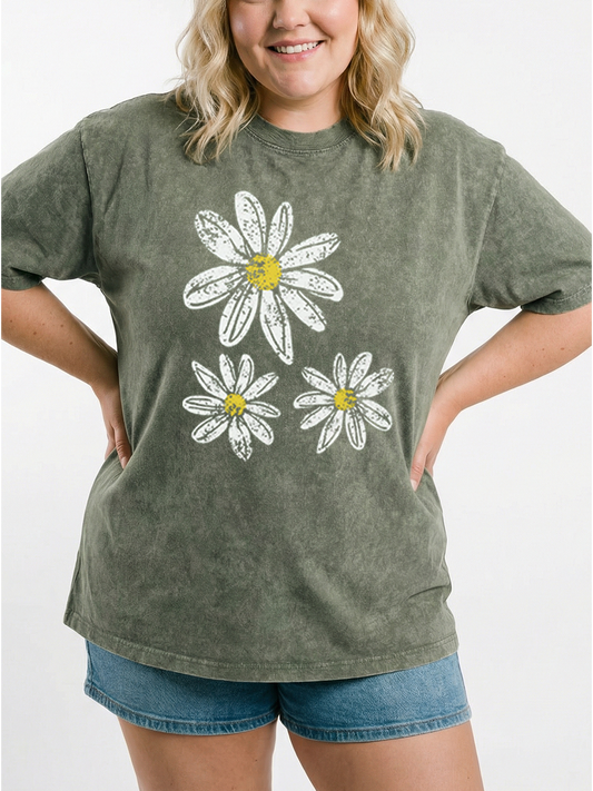 Vintage Boho Floral Daisy   Washed T-Shirt