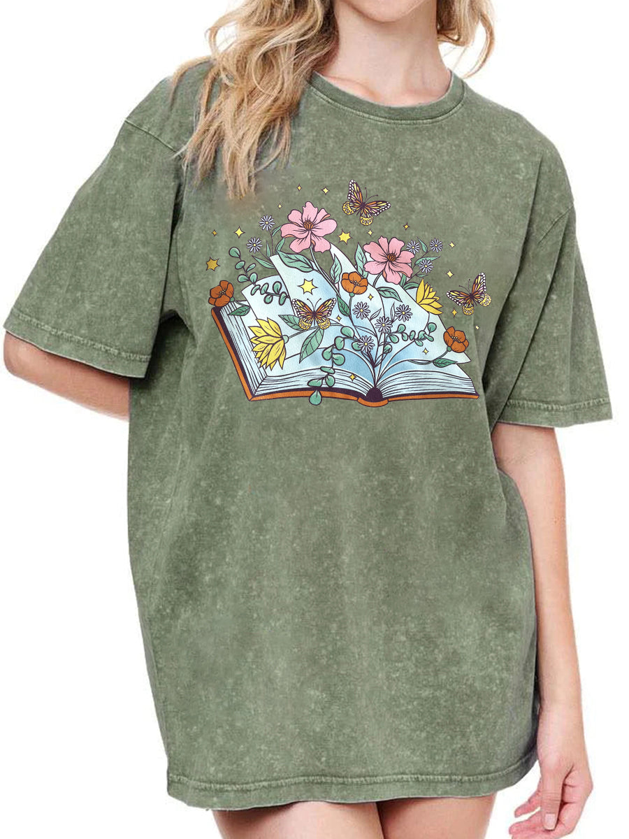 Vintage Butterfly Book Washed T-Shirt