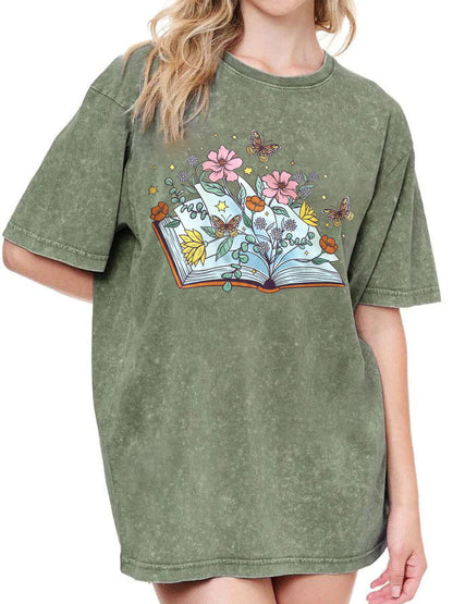 Vintage Butterfly Book Washed T-Shirt