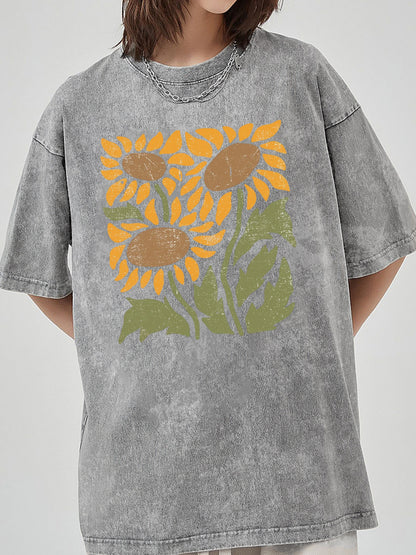 Vintage Boho Sunflower Washed T-Shirt