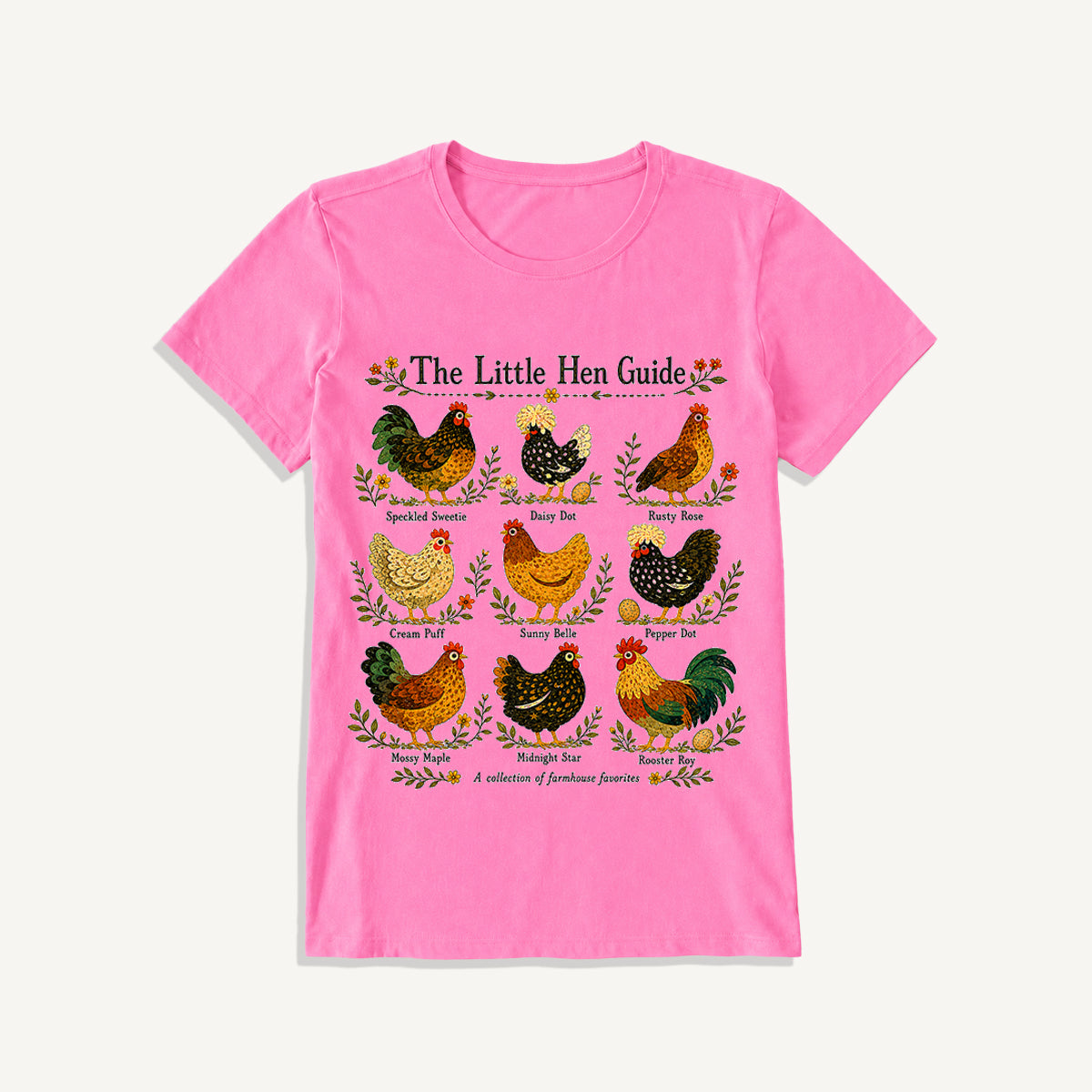 Vintage Hen Breed Guide Print Crew Neck Cotton Tee