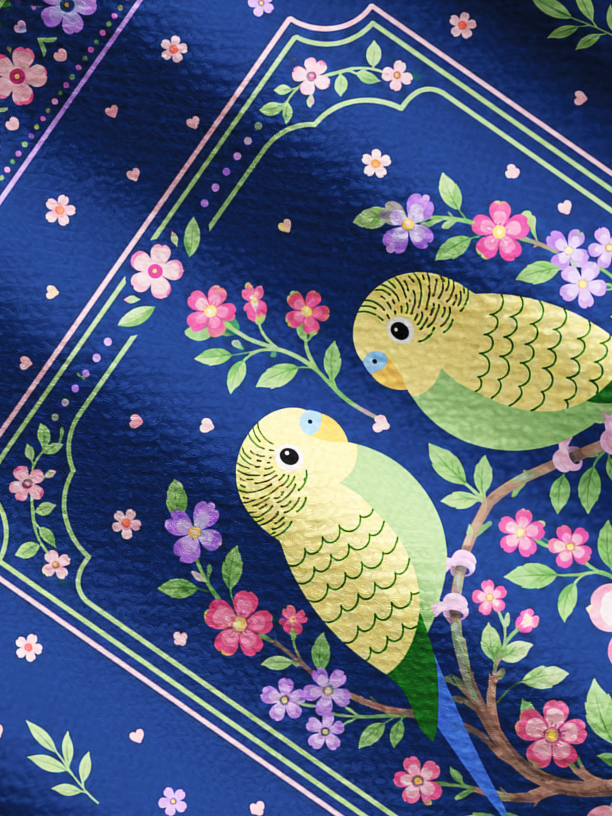 Lightweight Crew Neck Long‑Sleeve Cropped Midnight Garden Lovebirds Print Fine‑Knit Cardigan