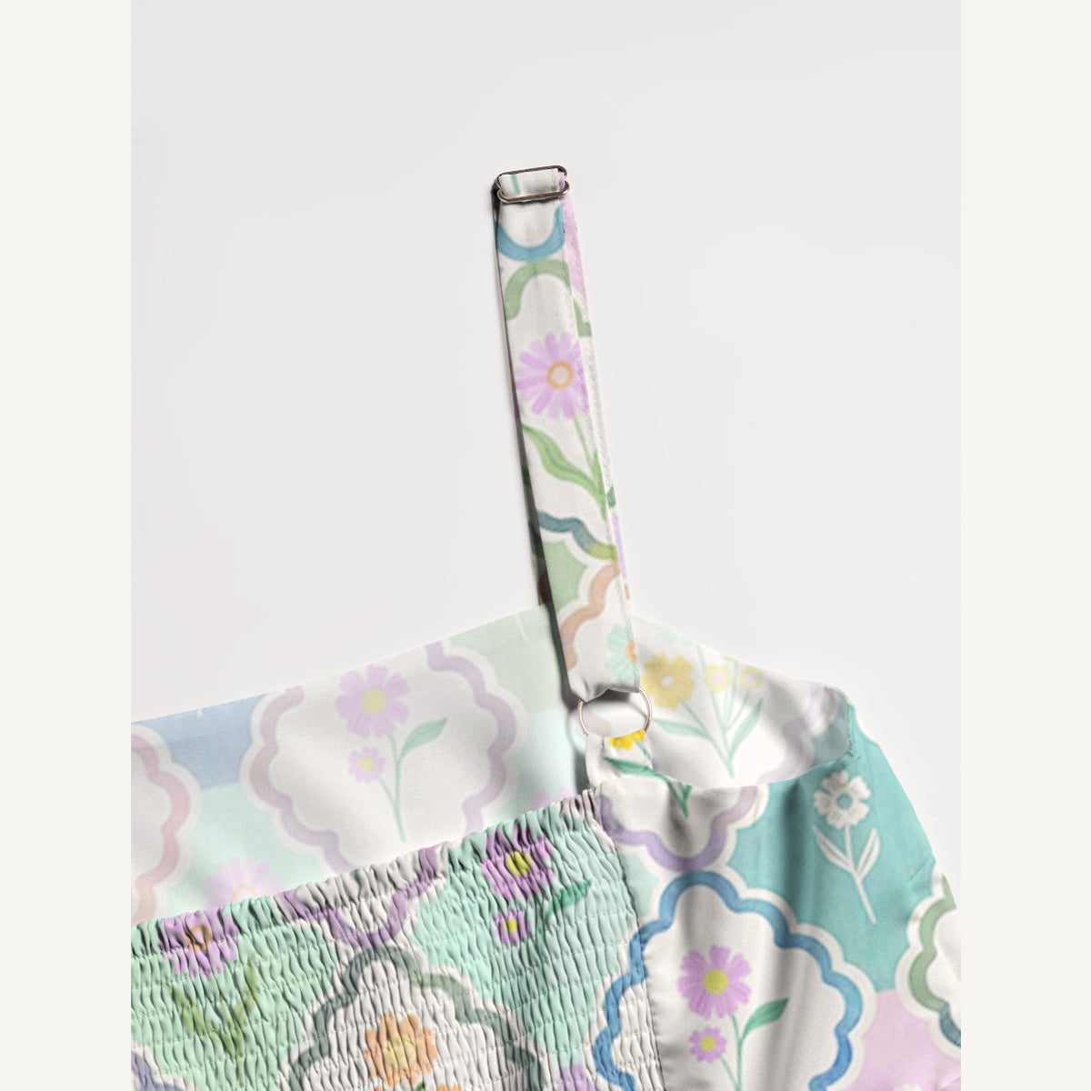Pastel Floral Lattice Print Wide Straps Maxi Dress With Pockets
