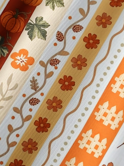 Autumn Pumpkin Patch Stripe Print Boho Long Sleeve Tie‑Neck Blouse