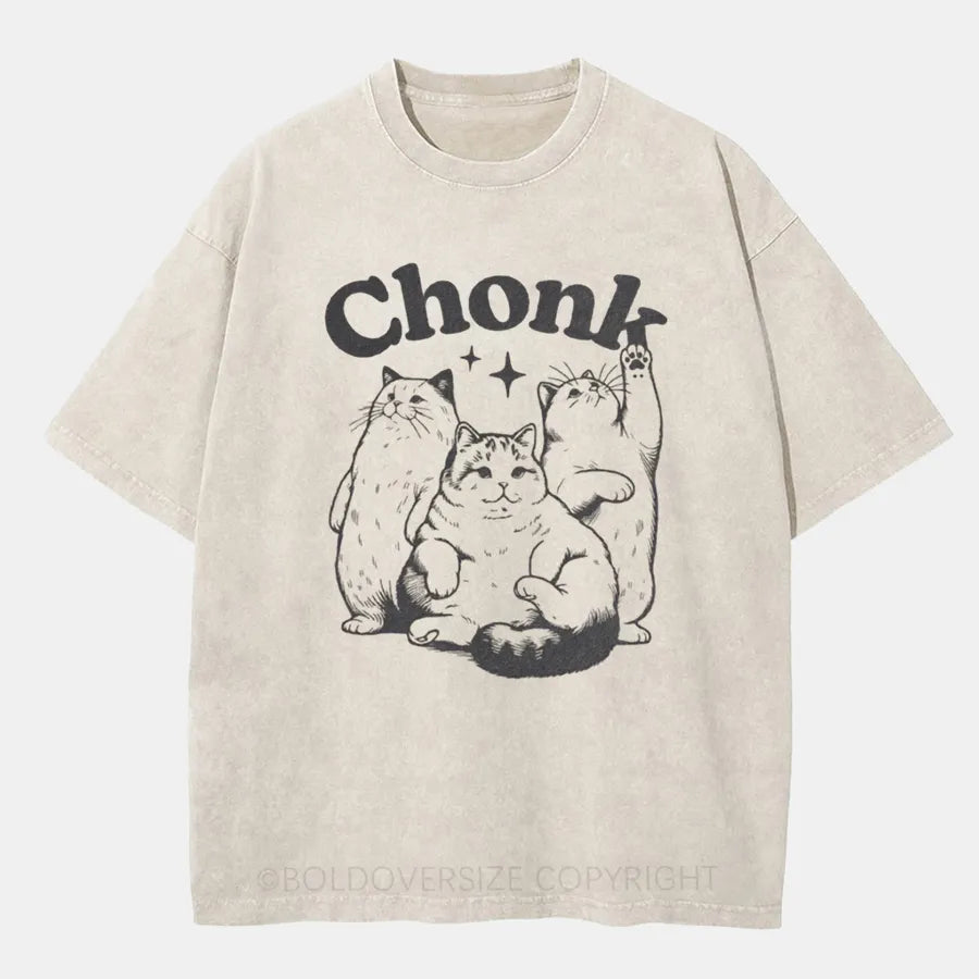 Vintage Funny Chonk Cat Washed T-Shirt