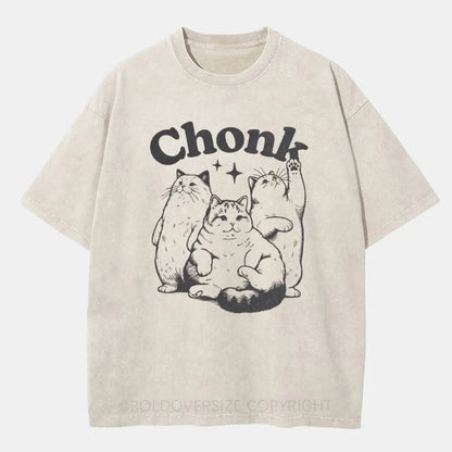 Vintage Funny Chonk Cat Washed T-Shirt