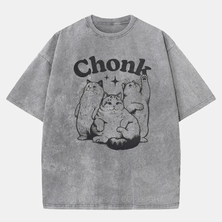 Vintage Funny Chonk Cat Washed T-Shirt