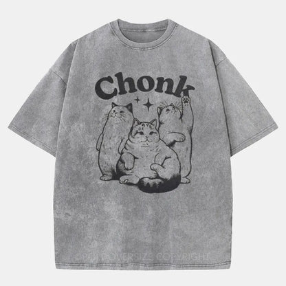Vintage Funny Chonk Cat Washed T-Shirt
