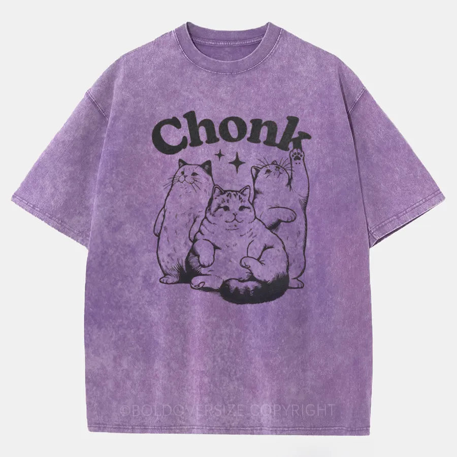 Vintage Funny Chonk Cat Washed T-Shirt