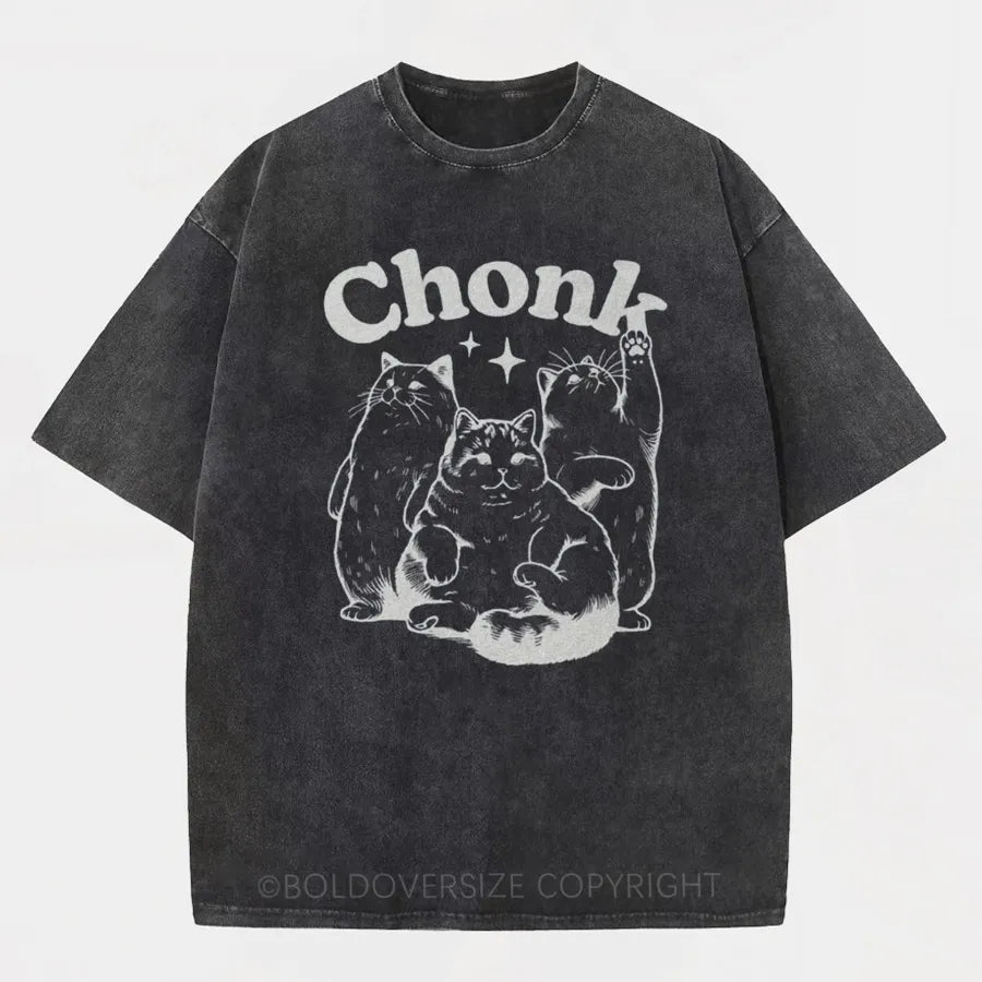 Vintage Funny Chonk Cat Washed T-Shirt