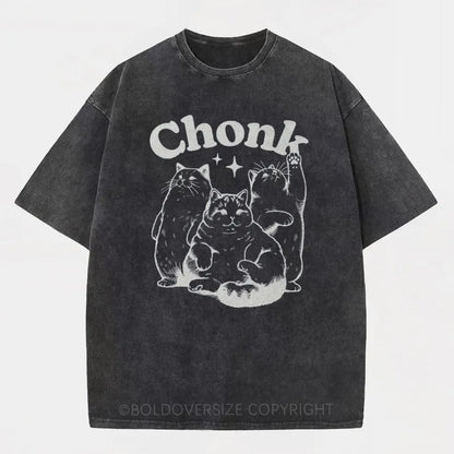 Vintage Funny Chonk Cat Washed T-Shirt