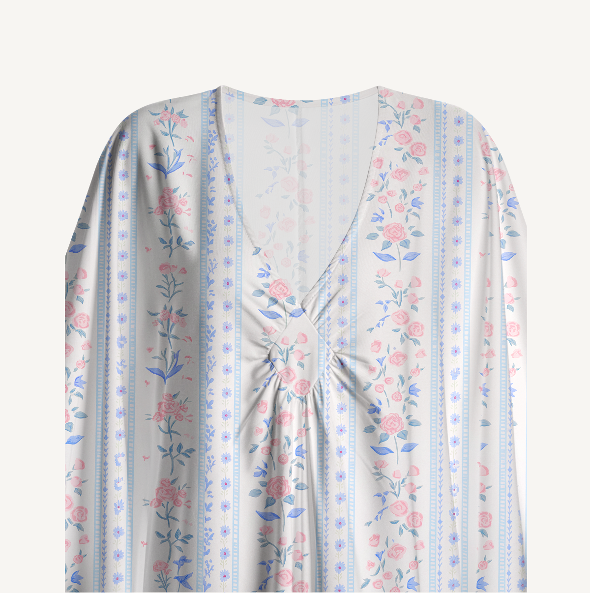 V‑Neck Blue Rose Kimono Sleeve Kaftan Dress