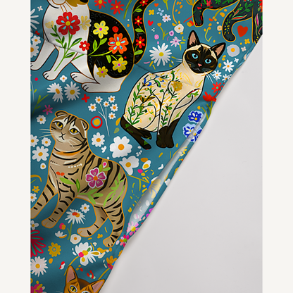 Colorful Garden Cat Pattern Boho Jumpsuit with Pockets for Women
