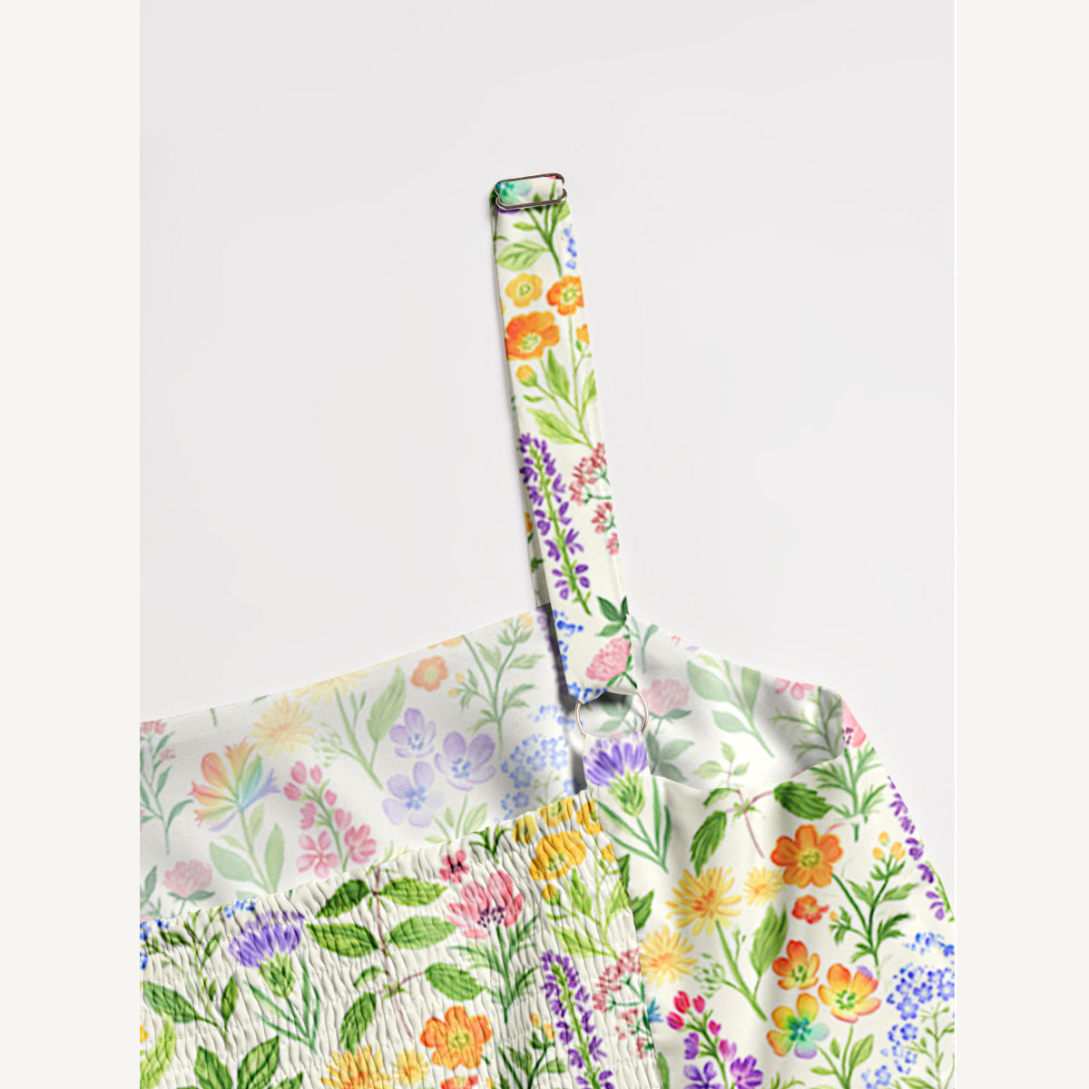 Colorful Wildflower Meadow Print Wide Straps Maxi Dress With Pockets