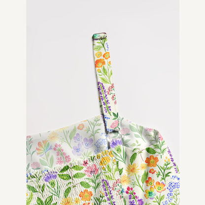 Colorful Wildflower Meadow Print Wide Straps Maxi Dress With Pockets