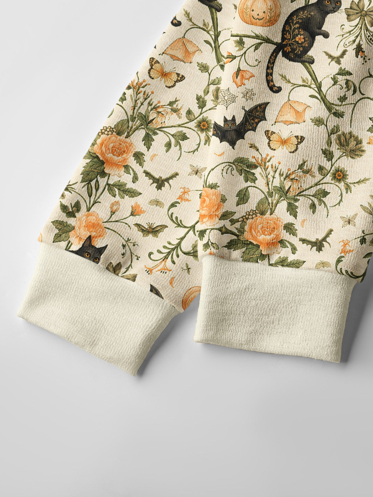 Lightweight Crew Neck Long‑Sleeve Cropped Pastoral Pumpkin Cat Print Fine‑Knit Cardigan