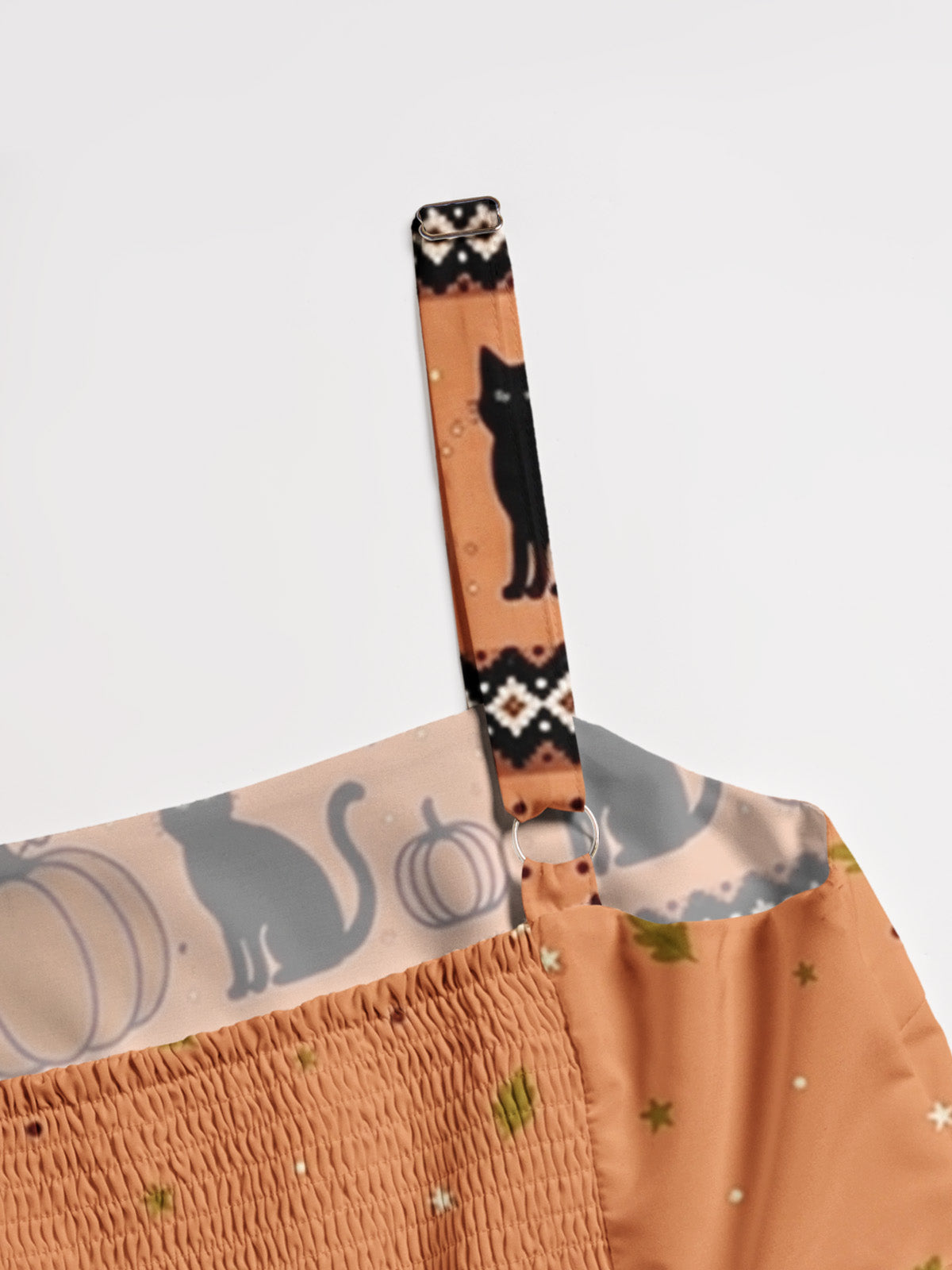 Pumpkin Spell Black Cat Print Wide Straps Maxi Dress With Pockets