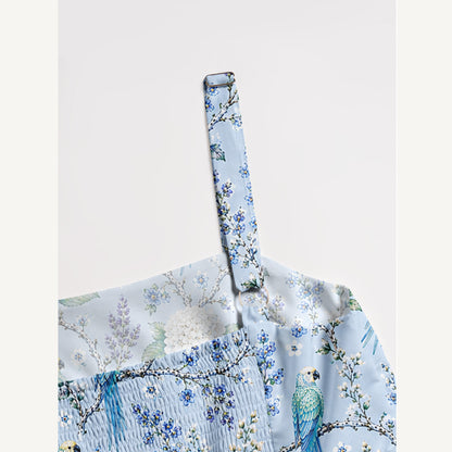 Elegant Parrots in Bloom Pattern Print Wide Straps Maxi Dress With Pockets