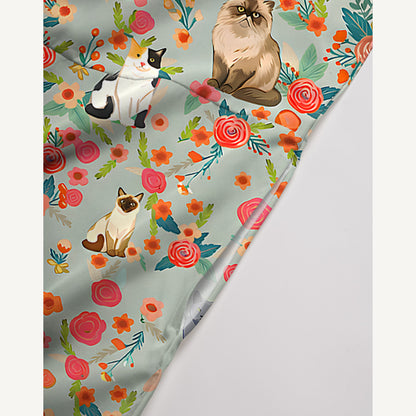 Flower Cat Print Boho Jumpsuit with Pockets for Women