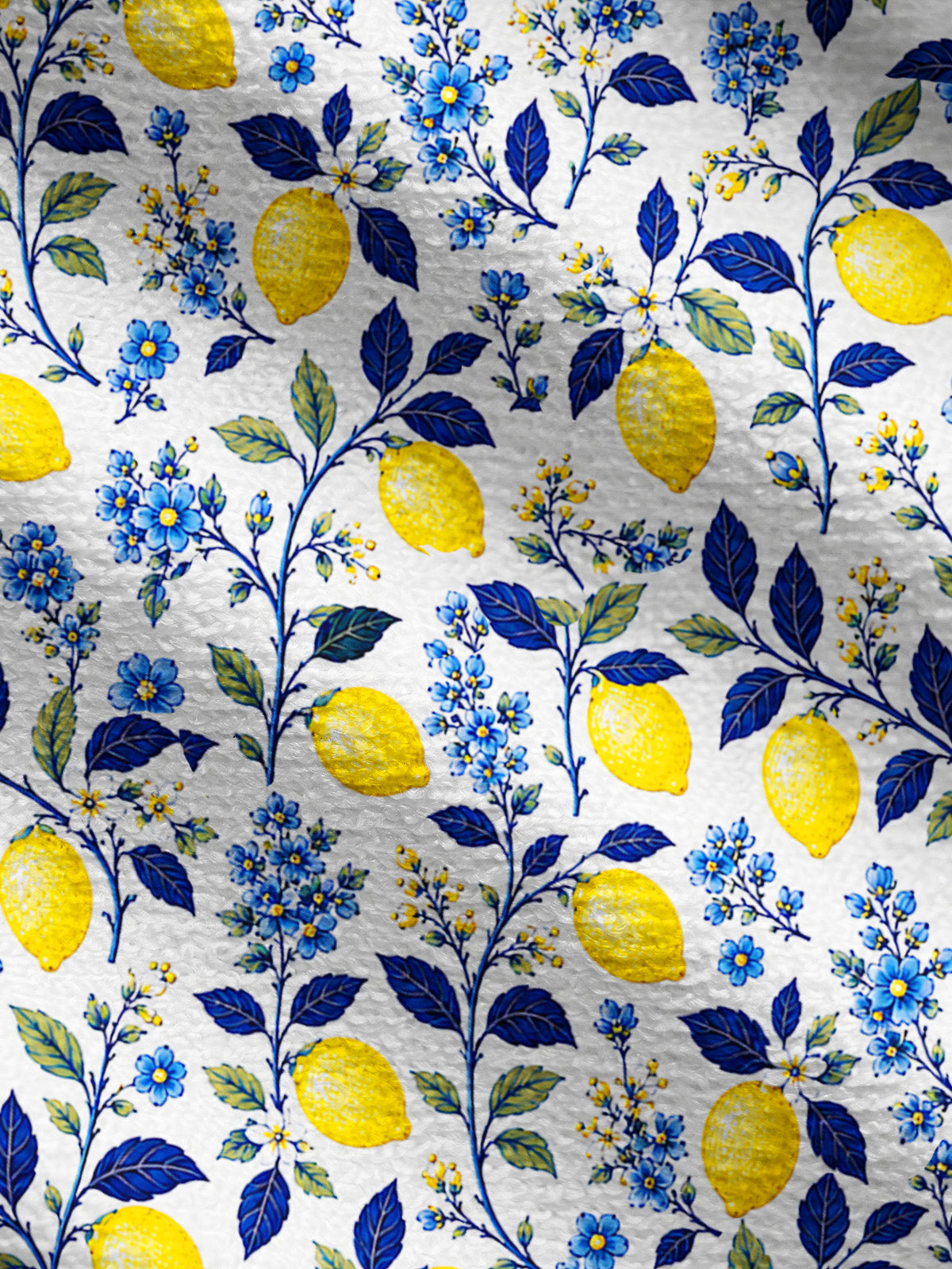 Lightweight Crew Neck Long‑Sleeve Cropped Blue Lemon Floral Print Fine‑Knit Cardigan
