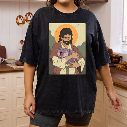 Vintage Moo Deng Jesus Washed T-Shirt