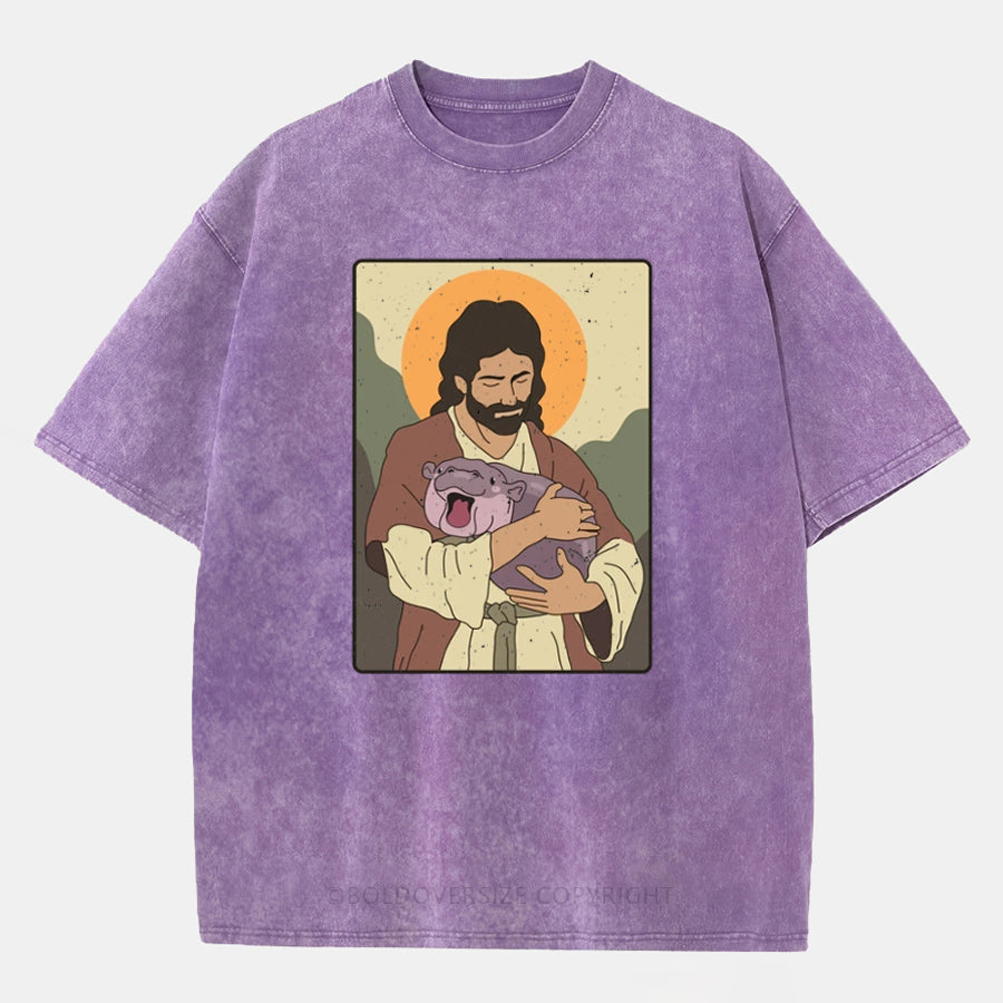 Vintage Moo Deng Jesus Washed T-Shirt