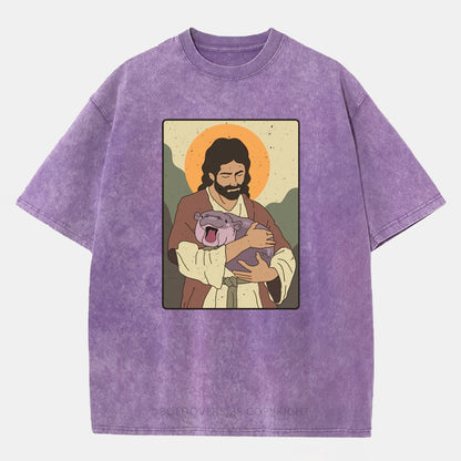 Vintage Moo Deng Jesus Washed T-Shirt