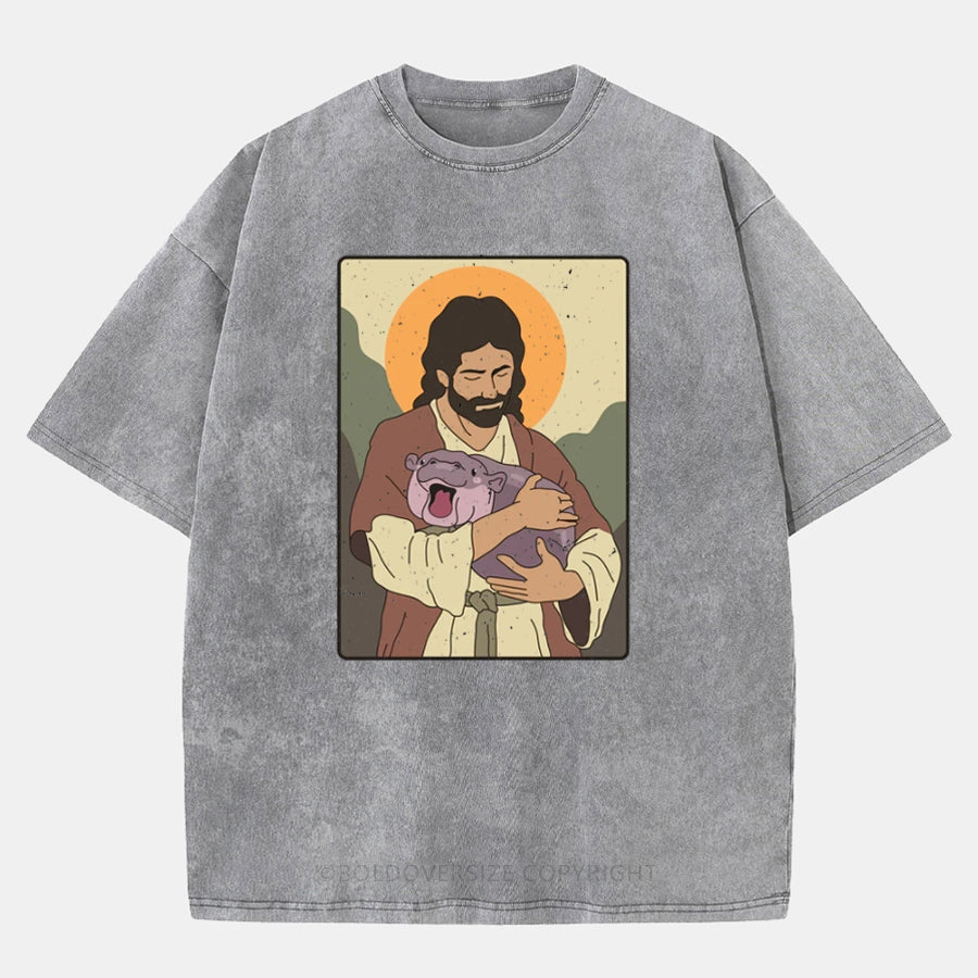 Vintage Moo Deng Jesus Washed T-Shirt