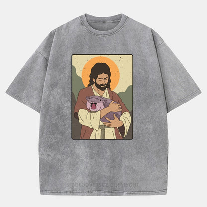 Vintage Moo Deng Jesus Washed T-Shirt