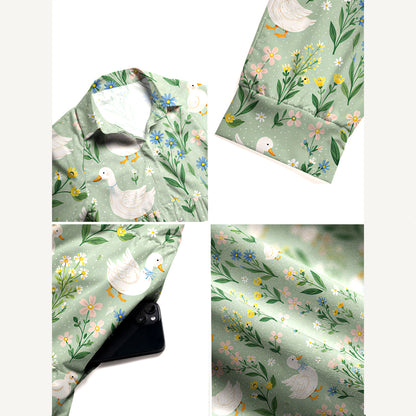Country Duck & Bloom Print Casual Midi Dress With Pockets