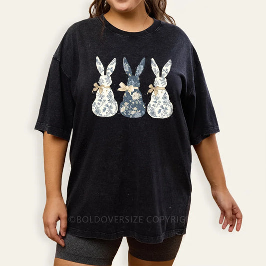 Vintage Floral Blue Bunny Washed T-Shirt