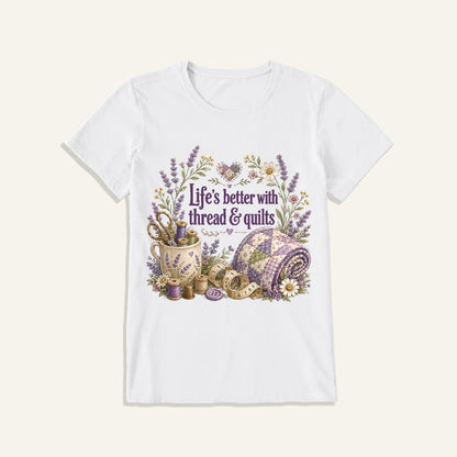 Stitched Quiet Happiness Print Crew Neck Cotton Tee