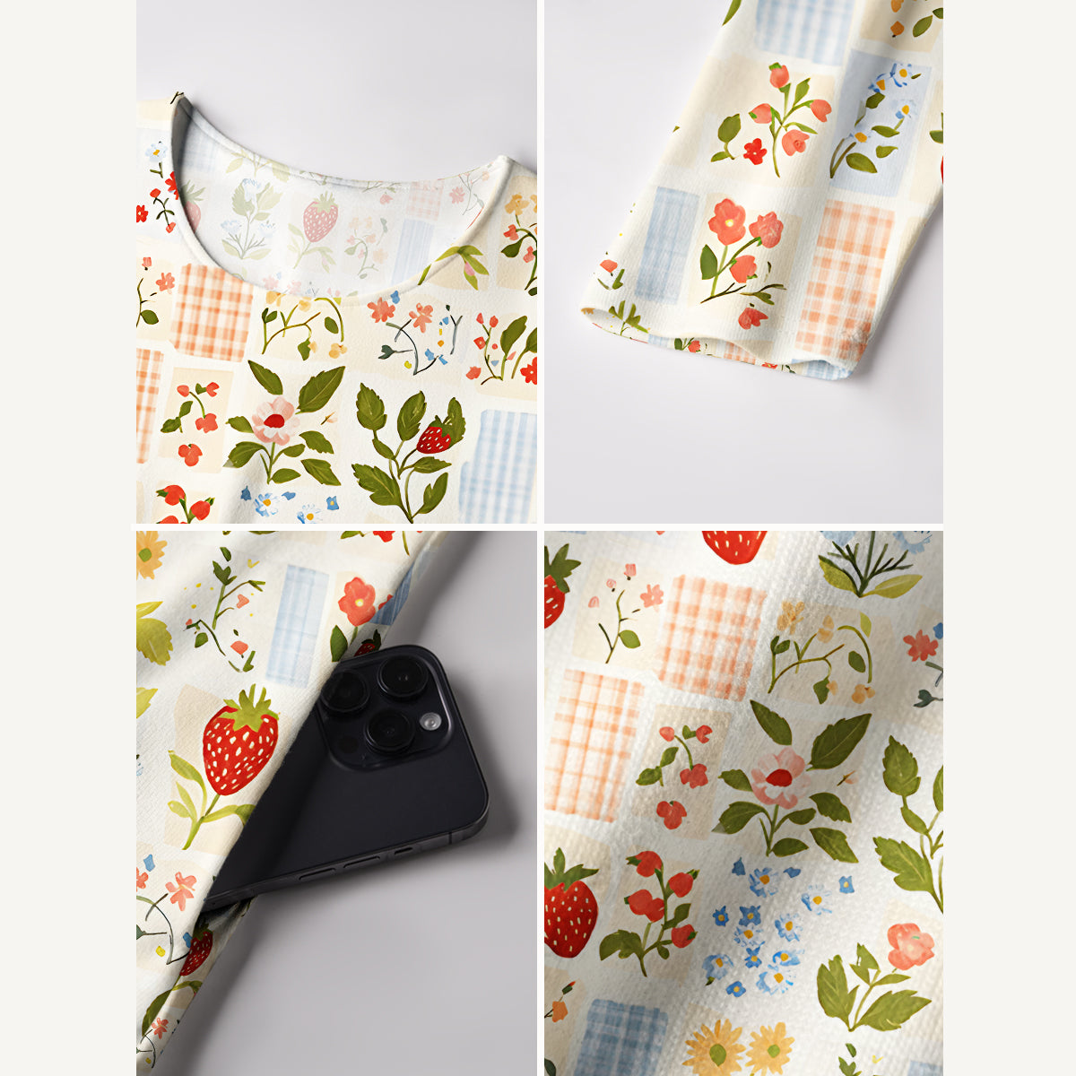 Strawberry Garden Patchwork Print Soft-Touch Stretch Knit Long Sleeve Maxi Dress with Pockets