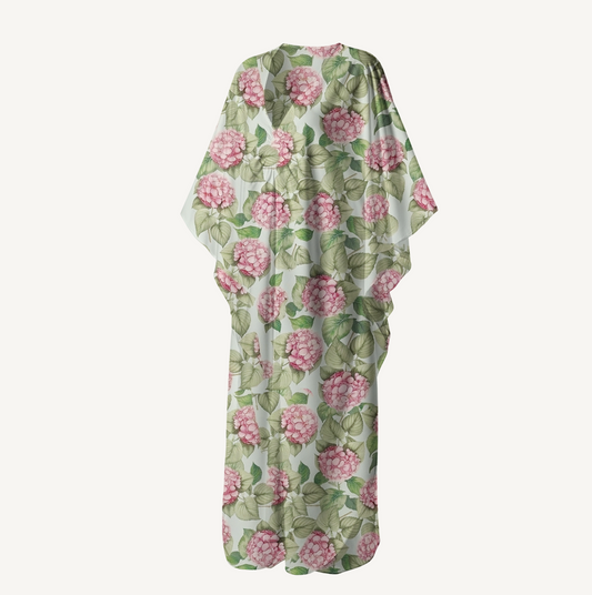 V‑Neck Hydrangea Whisper Kimono Sleeve Kaftan Dress