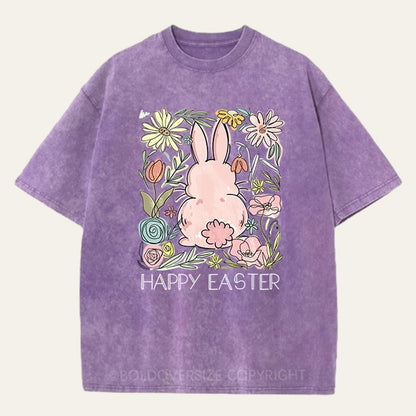 Vintage Wildflowers Easter Bunny Washed T-Shirt