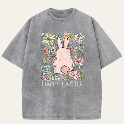 Vintage Wildflowers Easter Bunny Washed T-Shirt