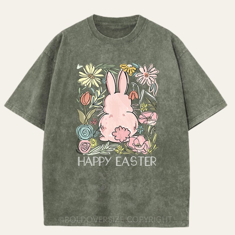 Vintage Wildflowers Easter Bunny Washed T-Shirt