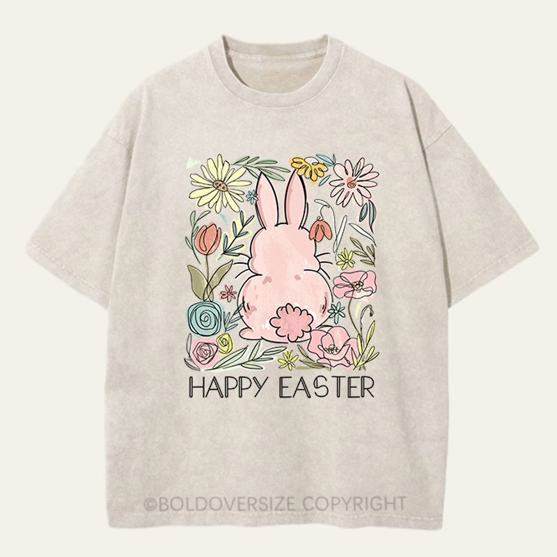 Vintage Wildflowers Easter Bunny Washed T-Shirt
