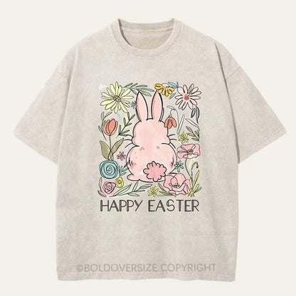 Vintage Wildflowers Easter Bunny Washed T-Shirt