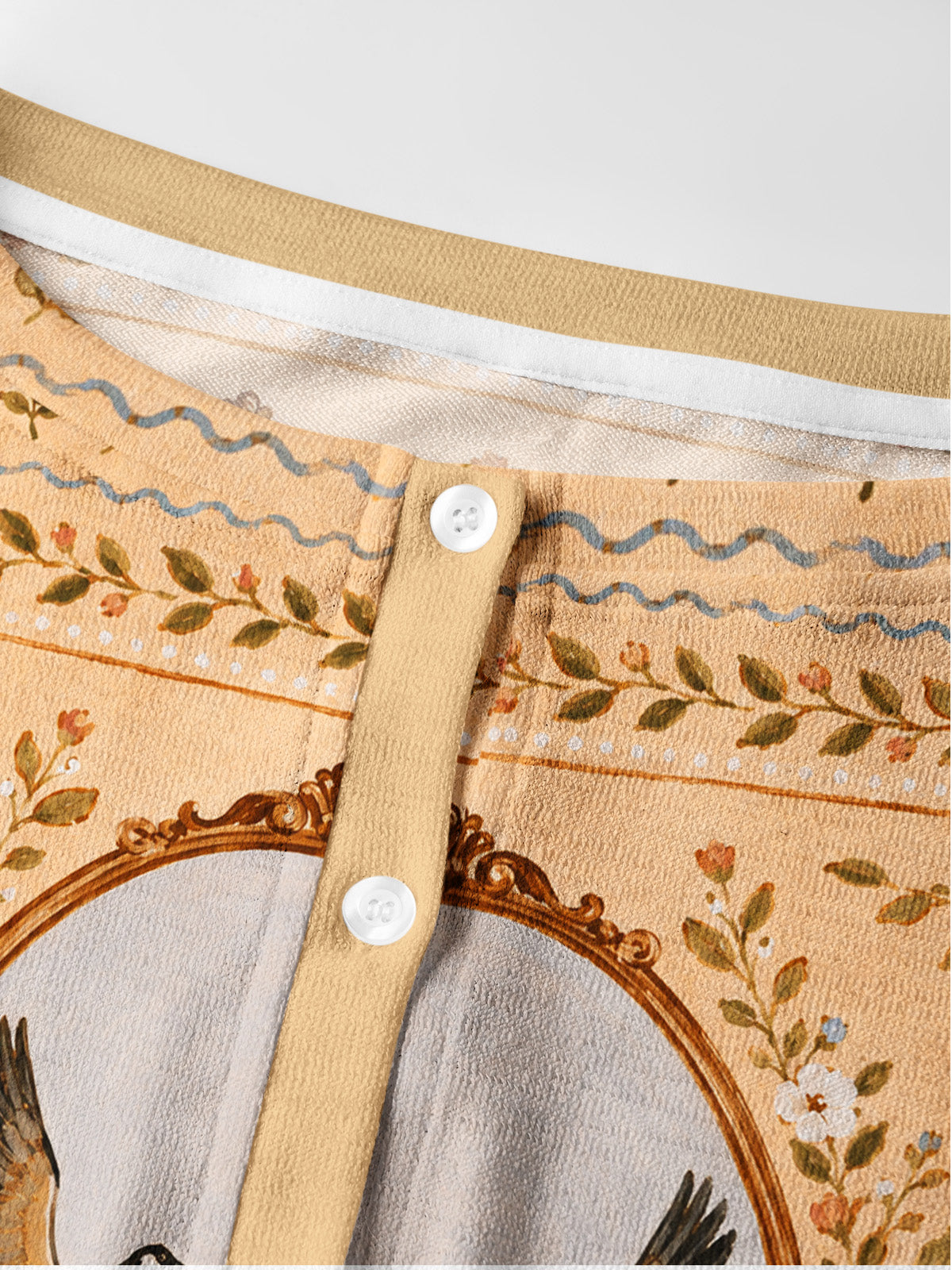 Lightweight Crew Neck Long‑Sleeve Cropped Flying Geese Portrait Print Fine‑Knit Cardigan