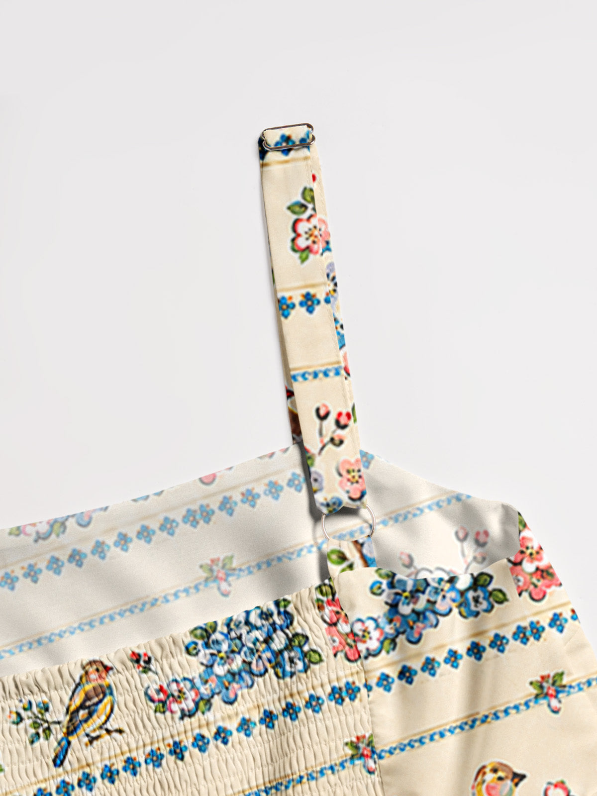 Vintage Floral Songbirds Print Wide Straps Maxi Dress With Pockets