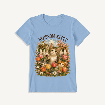 Blossom Kitty Cottage Print Crew Neck Cotton Tee