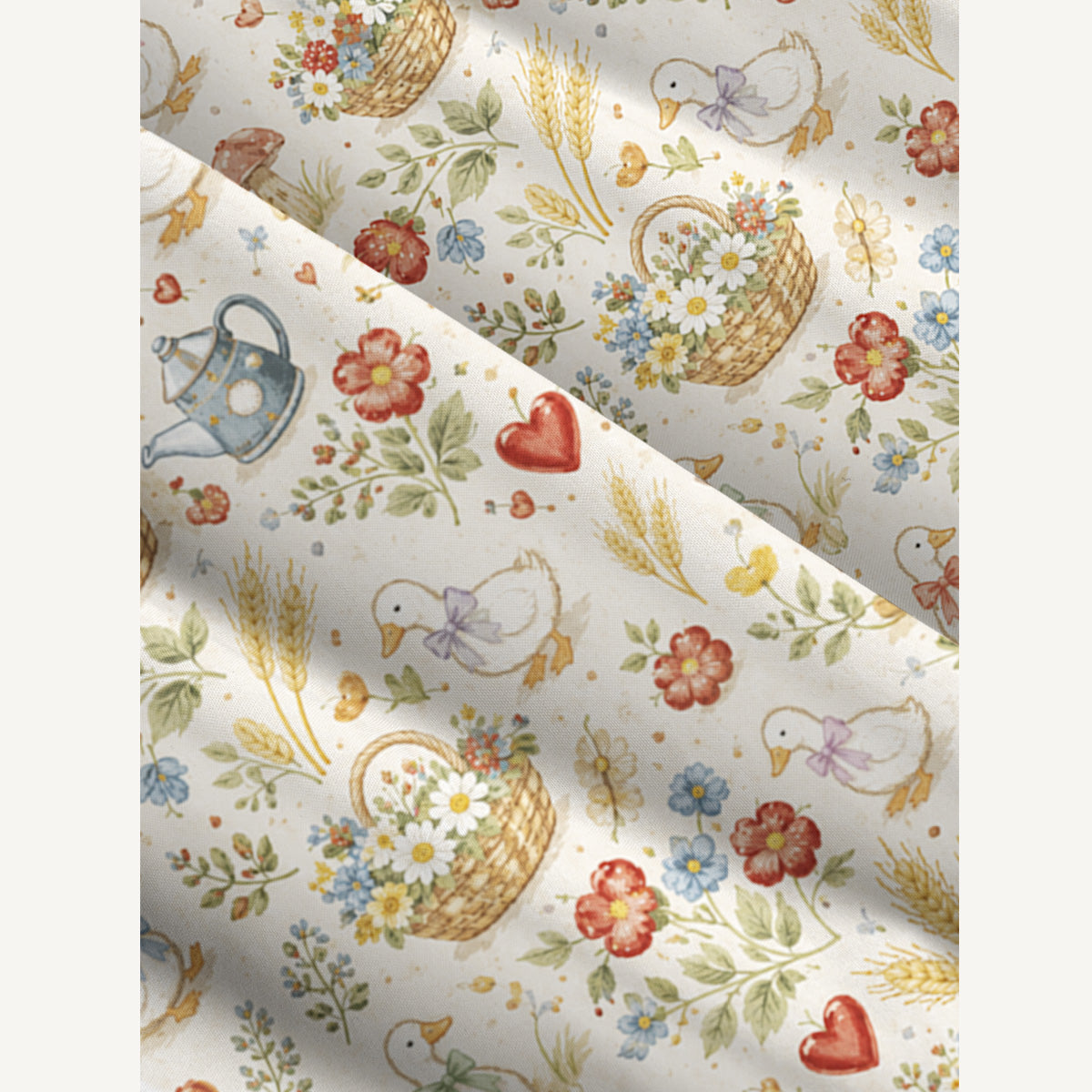 Rustic Duck Meadow Print Wide Straps Maxi Dress With Pockets