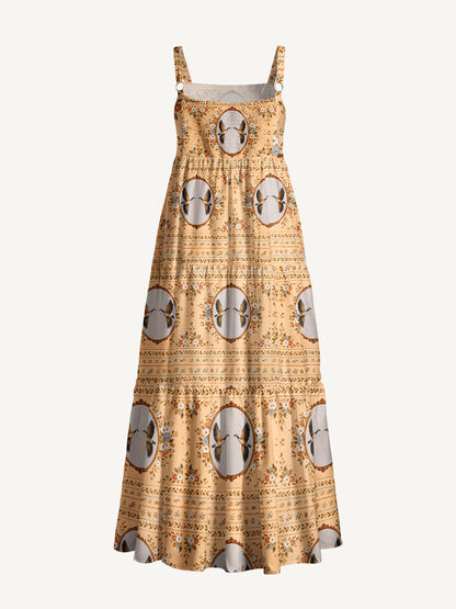 Flying Geese Portrait Print Wide Straps Maxi Dress With Pockets