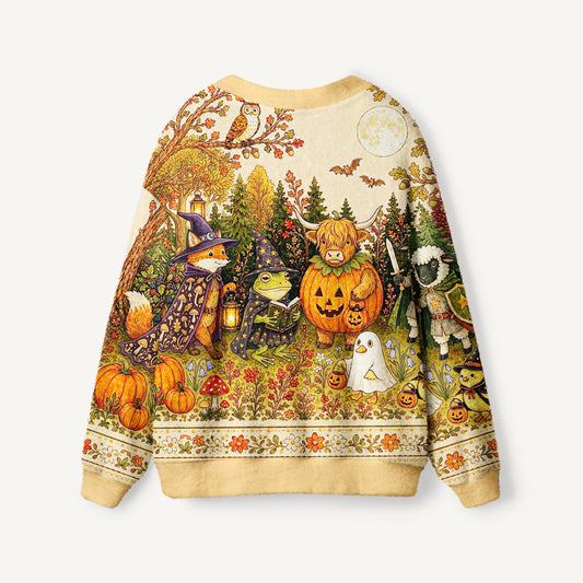 Halloween Pumpkin Fairy Forest Print Halloween Ugly Cardigan Sweaters